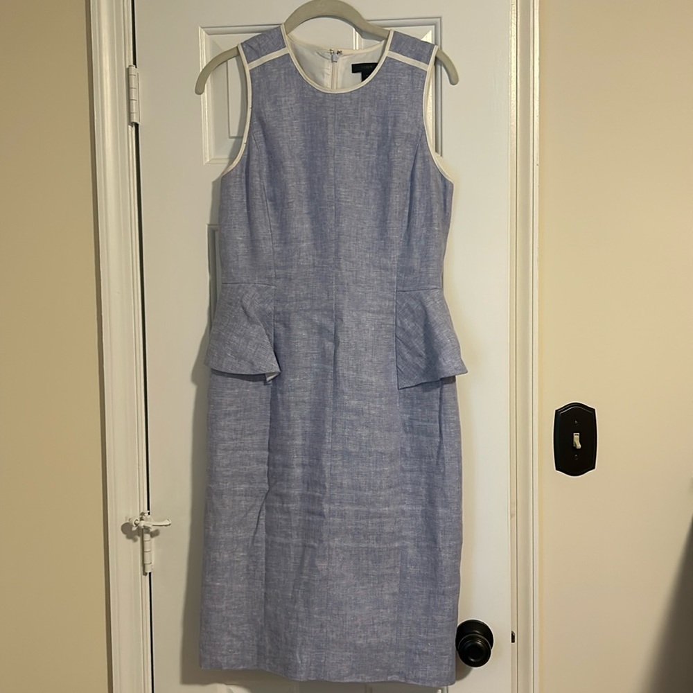 J. Crew light blue linen peplum dress